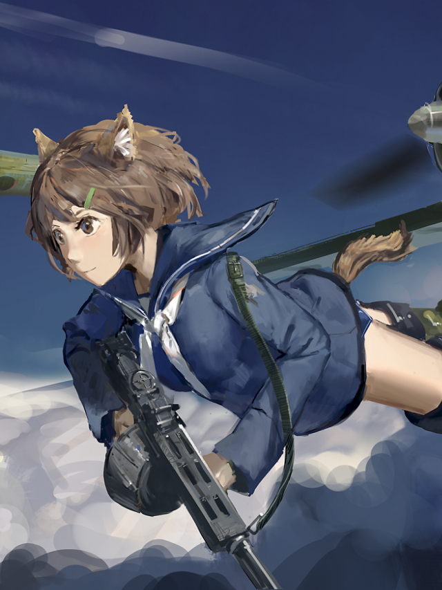 Anime character flying gun air free wallpaper - medium preview image