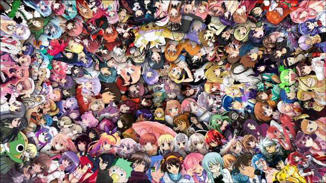 Anime characters group picture caption free wallpaper - medium preview image