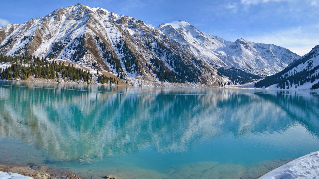 Mountain range lake reflection snow free wallpaper - medium preview image