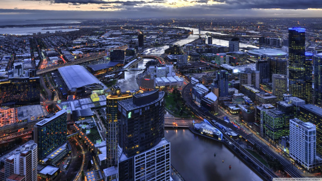Cityscape river bridge dusk cloudy free wallpaper - medium preview image