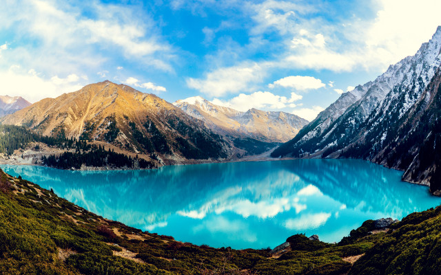 Blue lake mountains cloudy sky #2 free wallpaper - medium preview image