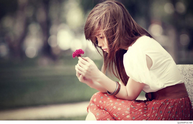 Woman bench flower looking down free wallpaper - medium preview image