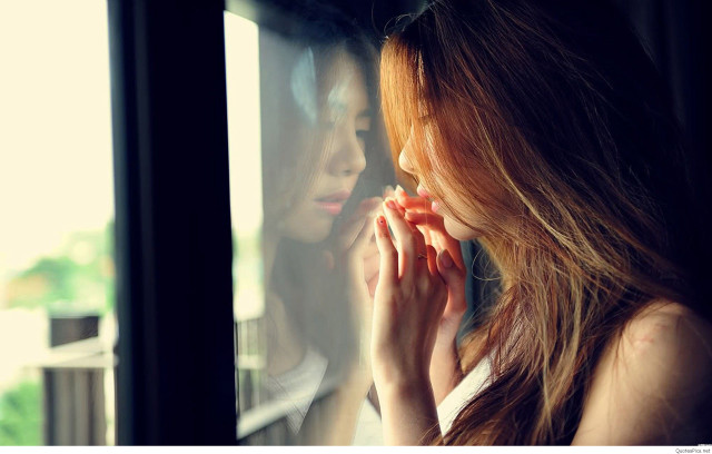 Woman window phone glass reflection free wallpaper - medium preview image