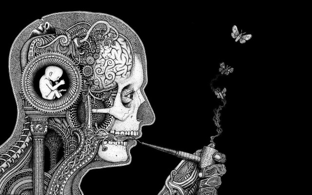 Skeleton smoking cigarette butterfly skull free wallpaper - medium preview image