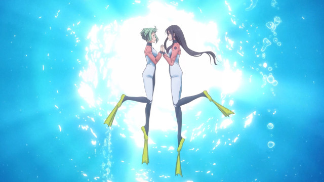 Anime characters floating water together free wallpaper - medium preview image