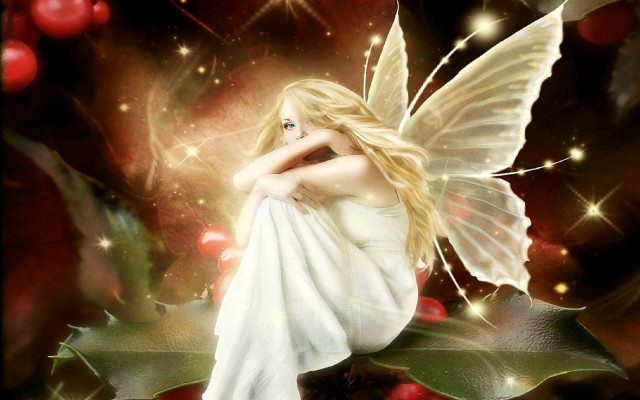 Blonde fairy holly branch wings free wallpaper - medium preview image