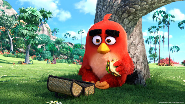 Red bird green field tree free wallpaper - medium preview image