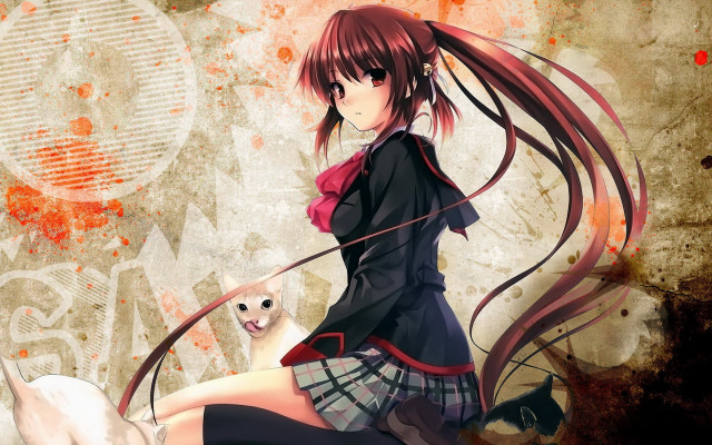 Girl long hair cat lap free wallpaper - medium preview image