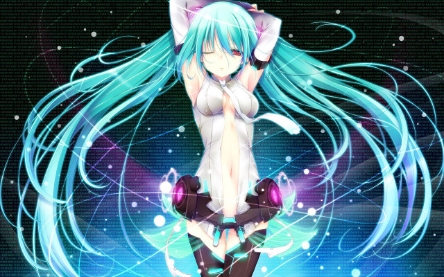 Blue haired catgirl starry background free wallpaper - medium preview image