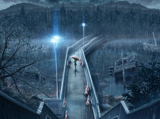 People walking rain soaked walkway free wallpaper - medium preview image