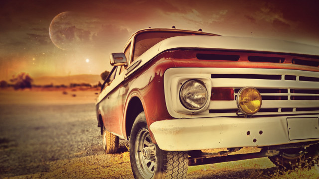 Red truck grass field trees #2 free wallpaper - medium preview image