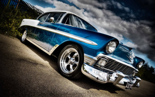 Blue white car parked road #3 free wallpaper - medium preview image