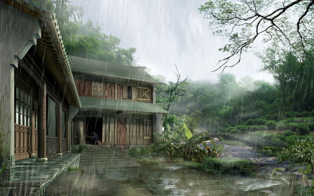 House rain person stream yard free wallpaper - medium preview image