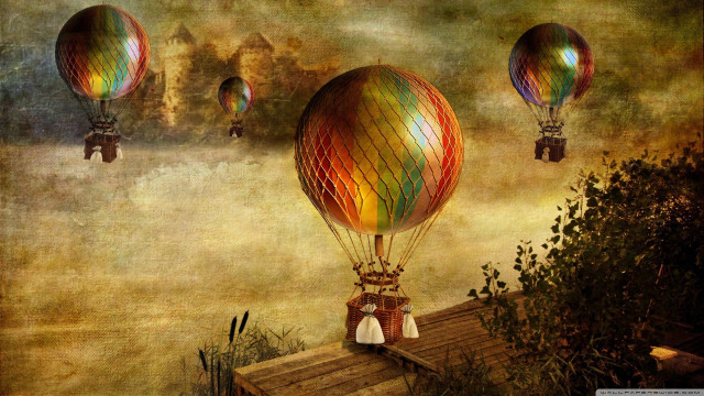 Balloons flying field grass trees free wallpaper - medium preview image