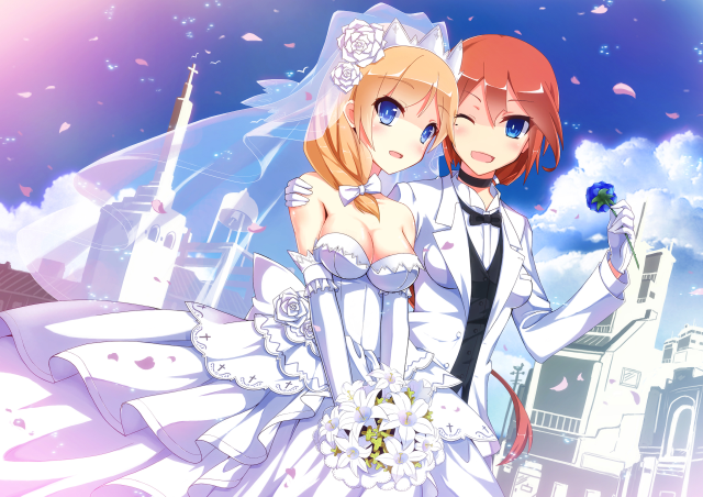 Anime characters cityscape blue sky free wallpaper - medium preview image
