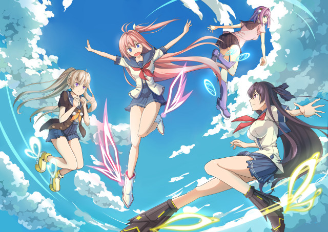 Anime girls flying arms outstretched free wallpaper - medium preview image