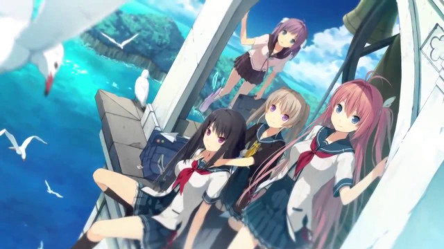 Girls boat ocean seagulls flying free wallpaper - medium preview image