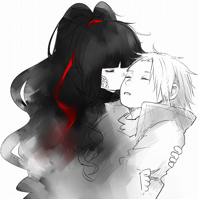 Anime couple hugging red light free wallpaper - medium preview image