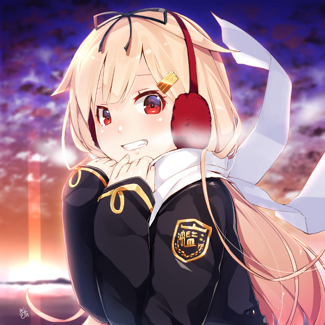 Anime girl headphone sky clouds free wallpaper - medium preview image