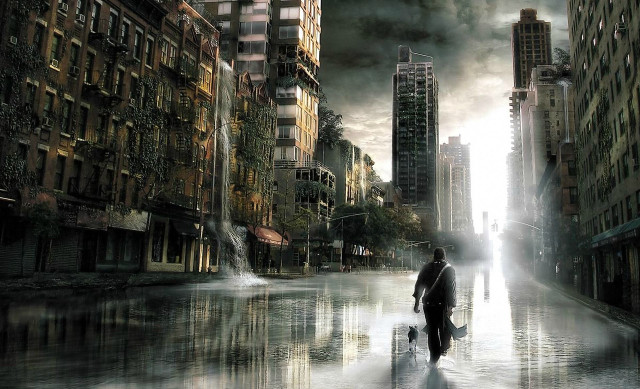 Man walking city street tall free wallpaper - medium preview image