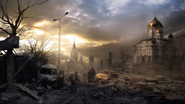 Destroyed city large building clock free wallpaper - medium preview image