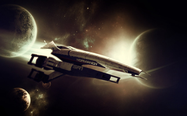 Space shuttle flying planets background free wallpaper - medium preview image