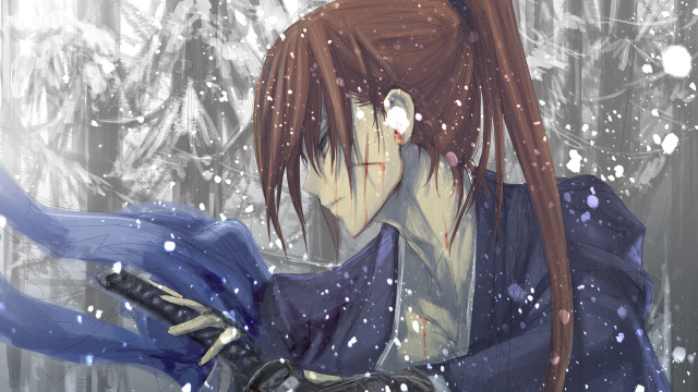Red haired woman blue coat free wallpaper - medium preview image