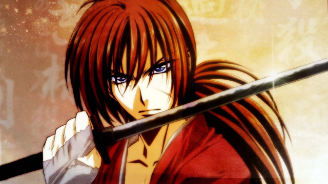 Man sword red shirt staring free wallpaper - medium preview image
