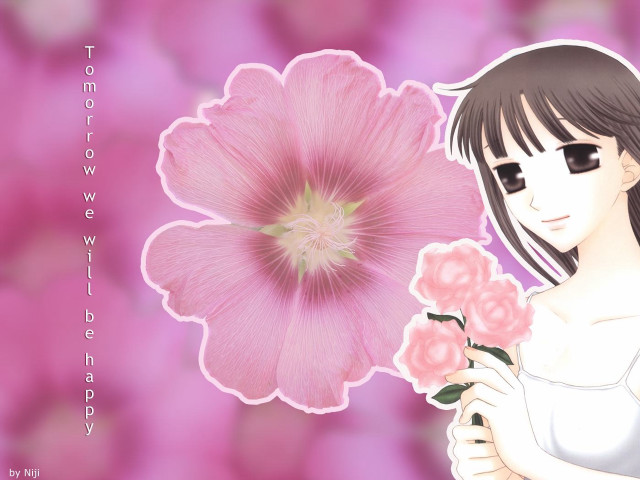 Girl holding flower pink background free wallpaper - medium preview image