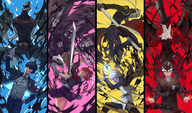 Anime characters colored backgrounds same free wallpaper - medium preview image