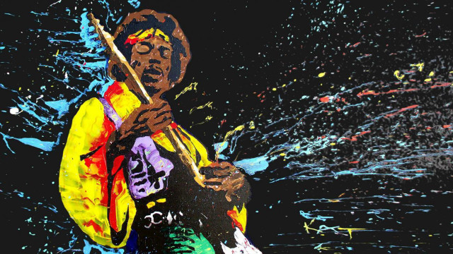 Man playing guitar water paint free wallpaper - medium preview image