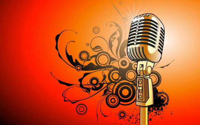 Microphone floral design red background free wallpaper - medium preview image