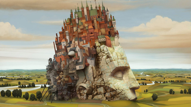 Surreal castle giant face field free wallpaper - medium preview image