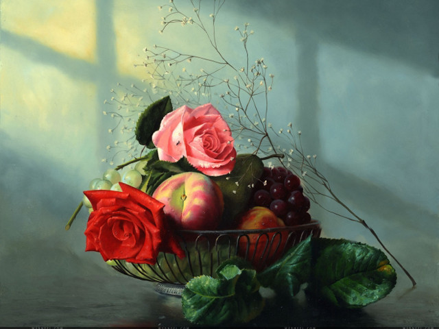 Basket fruit flowers table window free wallpaper - medium preview image