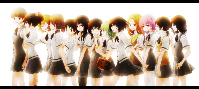 Anime girls back line group free wallpaper - medium preview image