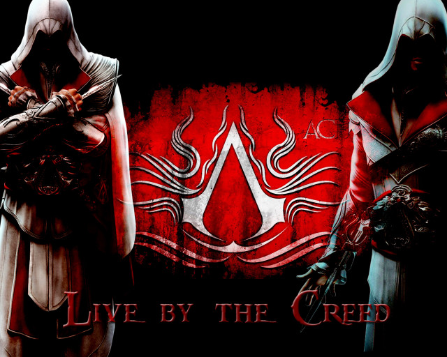 Two hooded figures red background free wallpaper - medium preview image