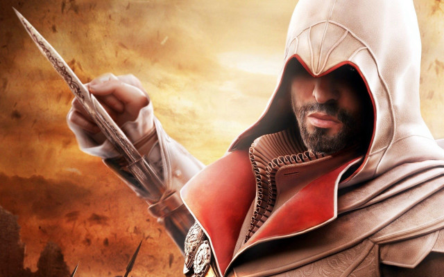 Man hooded outfit sword yellow free wallpaper - medium preview image
