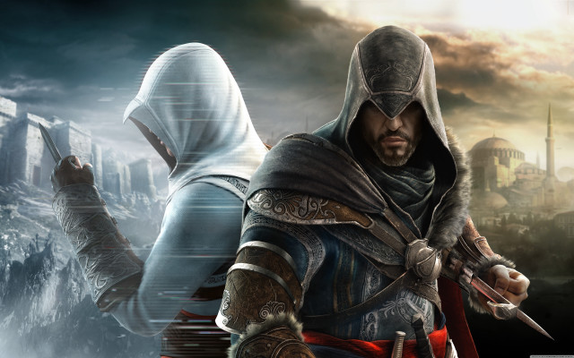 Man hooded outfit holding sword #2 free wallpaper - medium preview image