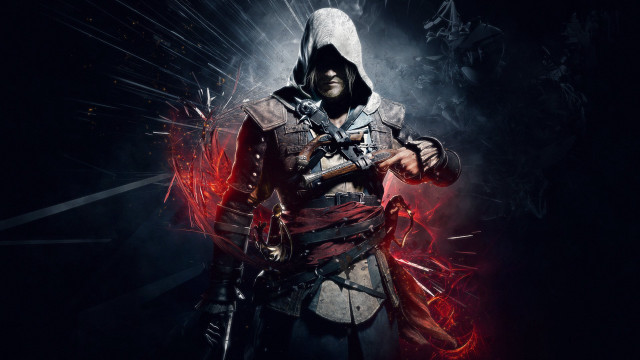 Hooded man sword red light free wallpaper - medium preview image