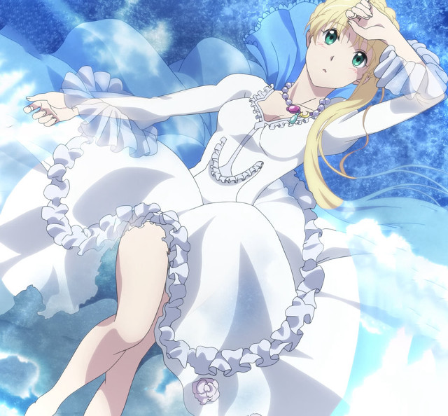 Woman white dress sitting cloud #2 free wallpaper - medium preview image