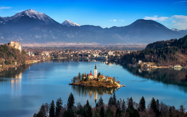 Small island lake mountains trees #2 free wallpaper - medium preview image