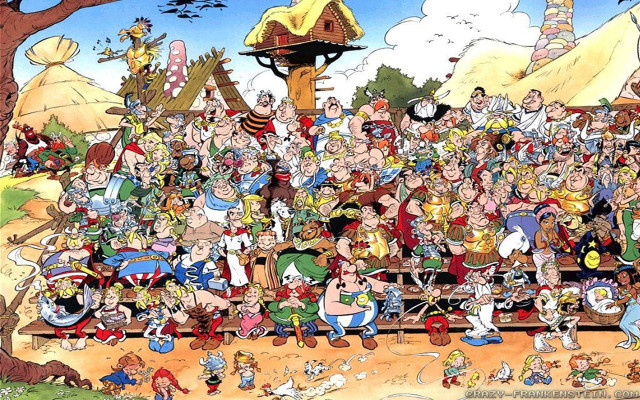 Cartoon characters gathered tree building free wallpaper - medium preview image