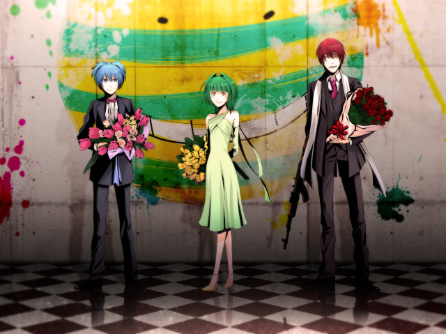 Anime characters graffiti wall holding free wallpaper - medium preview image