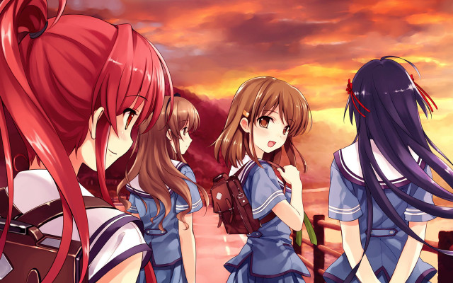 Girls sunset sky clouds red free wallpaper - medium preview image