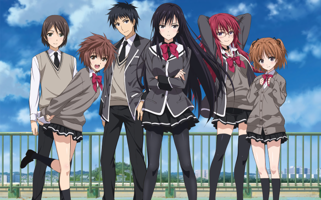 Anime girls balcony fence blue free wallpaper - medium preview image