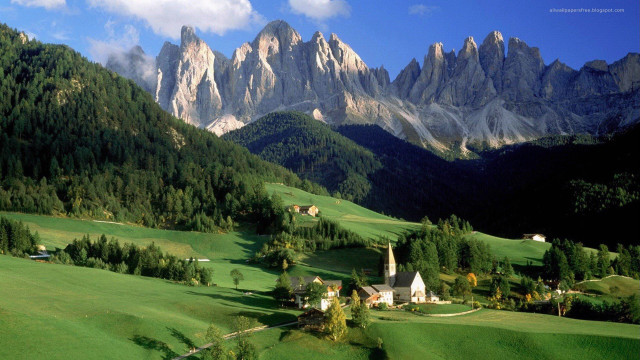 Green valley church mountains clouds #8 free wallpaper - medium preview image