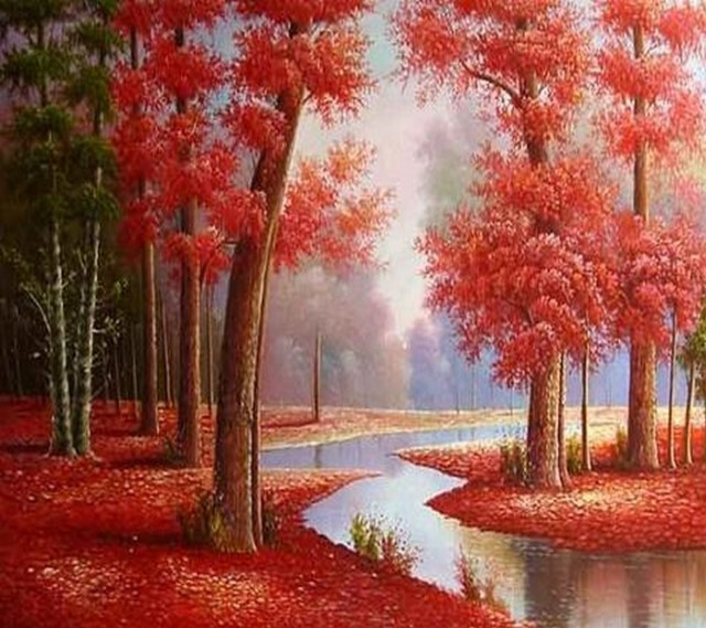 Red forest stream autumn pagoda free wallpaper - medium preview image