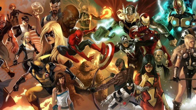 Avengers characters fire background caption #2 free wallpaper - medium preview image