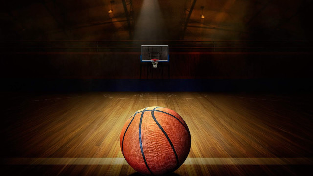 Basketball court spotlight hoop woodenfloor free wallpaper - medium preview image