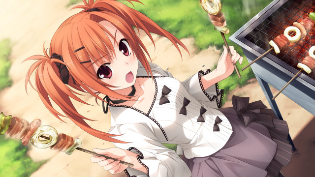 Girl red hair cooking grill free wallpaper - medium preview image